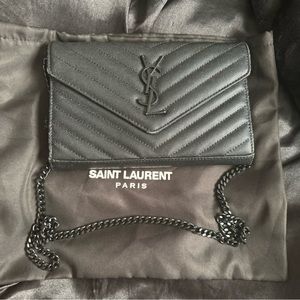 Ysl black on black clutch with removable crossbody strap